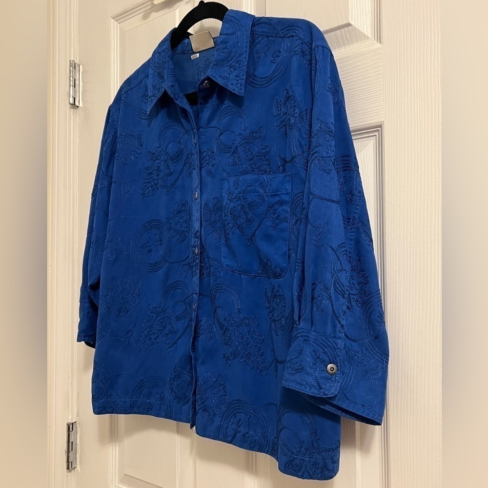 Vintage Chico’s Design Button Down Floral Embroidered Shirt Jacket Size 2 - Picture 4 of 11